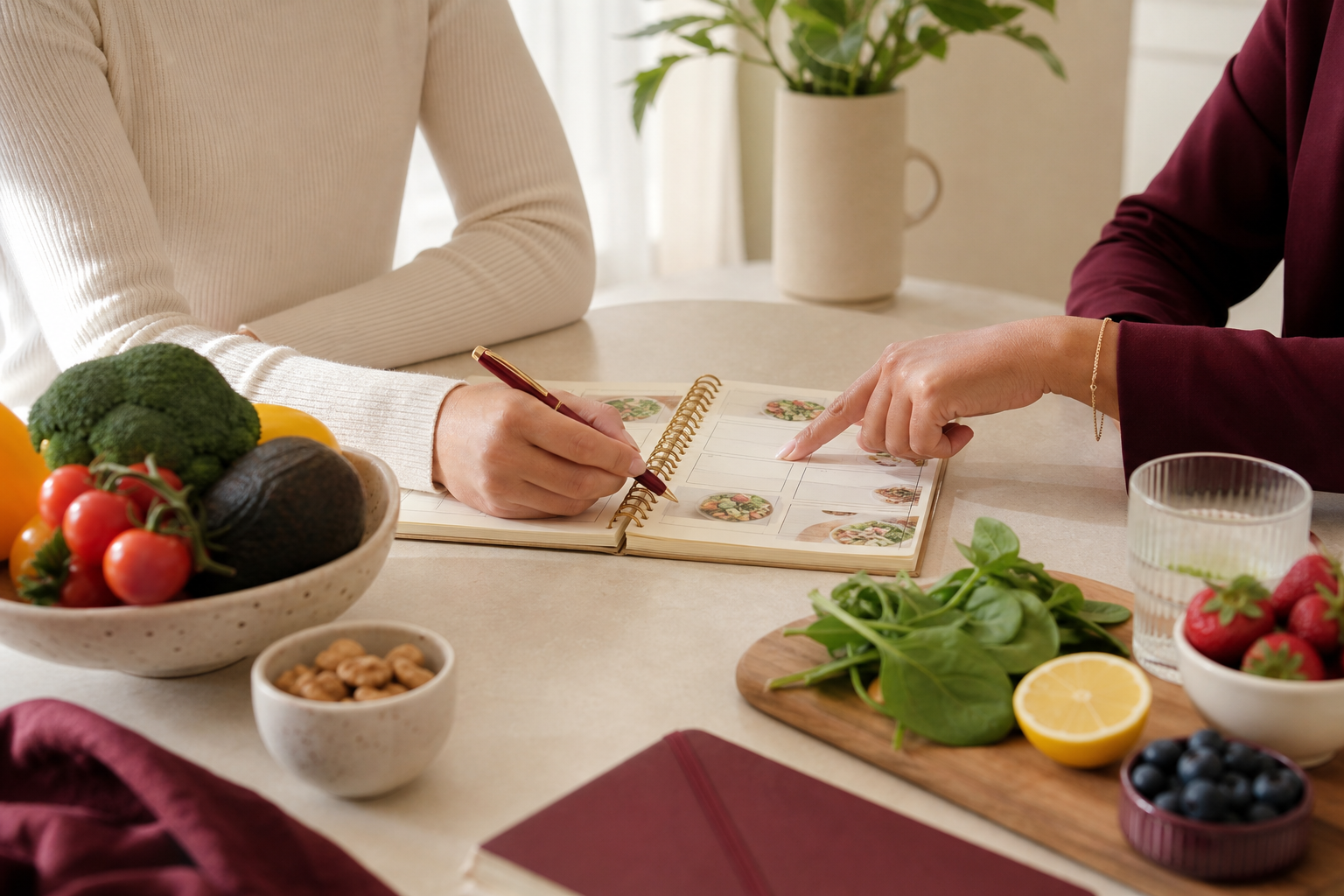 Skeletalnydraine nutrition coaching session with meal planning materials